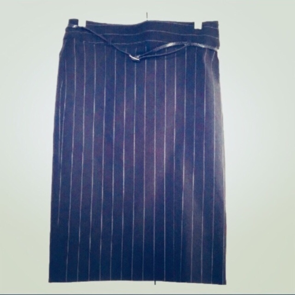 Zara Basic Black Pinstriped Pencil Skirt w/ Belt